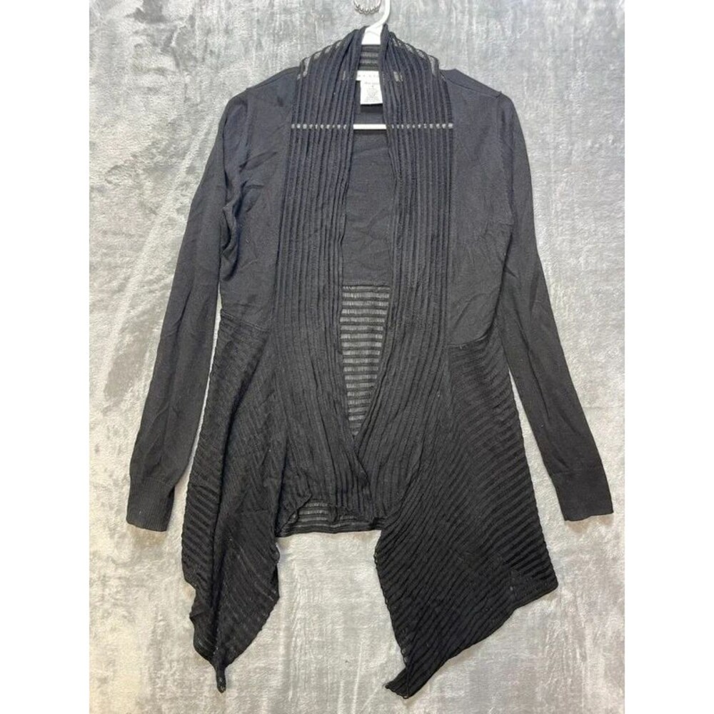 Max Studio Womens Small Black Open Front Cardigan Waterfall Draped Knit Sweater